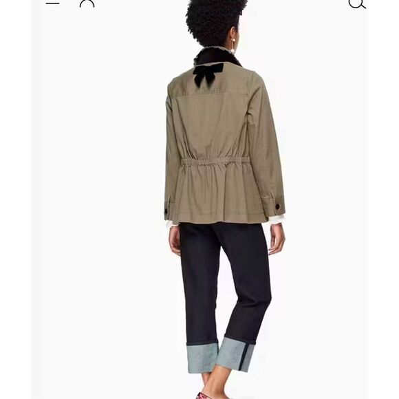 Kate Spade Broome Street Ruffle Trim & Velvet Bow Back Military Button Up Jacket - Picture 2 of 16